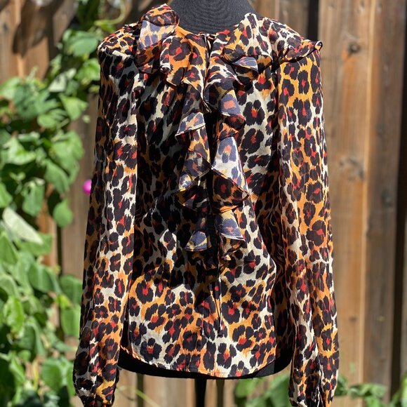 Topshop Leopard Print Sheer Blouse – Size US 4 - Picture 9 of 13